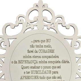 Placa Decorativa Oração Coragem Com Arabesco 25x20 cm MDF Branco - D'Rossi