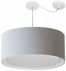 Lustre Pendente Cilíndrico Com Desvio Md-4318 Cúpula em Tecido 60x30cm Rustico Cinza - Bivolt
