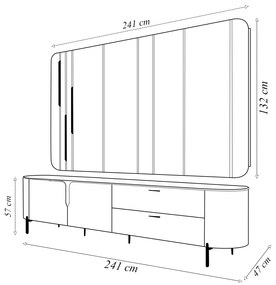 Painel com Bancada 241cm Avatar com Detalhes Dourados e LED para TV Até 75 Mel/Off White G18 - Gran Belo