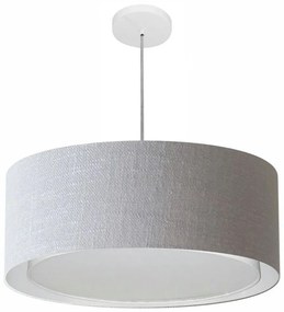 Lustre Pendente Cilíndrico Duplo Md-4297 Cúpula em Tecido 60x25cm Rustico Cinza - Bivolt
