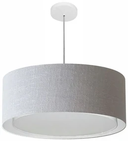 Lustre Pendente Cilíndrico Duplo Md-4297 Cúpula em Tecido 60x25cm Rustico Cinza - Bivolt