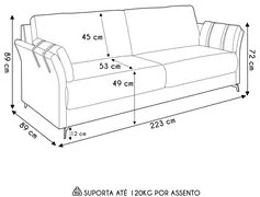 Sofá 3 Lugares Sala de Estar 223cm Solaro M22 Veludo Bege    - Mpozena