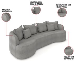 Sofá 4 Lugares Orgânico Living 250cm Mersa Bouclê Cinza K01 - D'Rossi