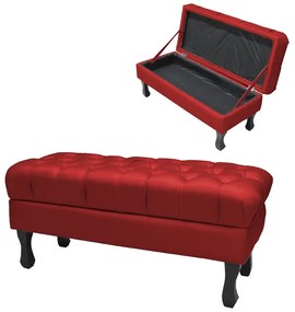 Puff Baú Retangular Retrô 100 cm Luiz XV Tabaco Corino Vermelho