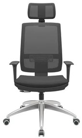 Cadeira Office Brizza Tela Preta Com Encosto Assento Aero Preto RelaxPlax Base Aluminio 126cm - 63518 Sun House