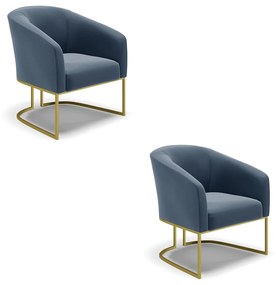 Poltrona Decorativa Industrial Dourado Kit 2 Stella Suede Azul Marinho D03 - DRossi