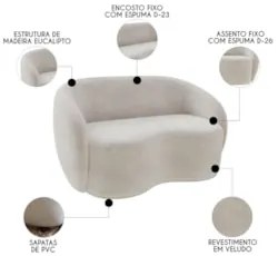 Sofá 3 Lugares Living 180cm e 1 Poltrona Giratória Garbin Z08 Veludo B