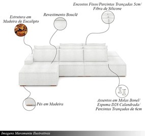 Sofá Ilha com Encosto e Almofadas Delta 415cm Modulado Chaise e Puffs Bouclê Off white G52 - Gran Belo