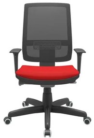 Cadeira Office Brizza Tela Preta Assento Aero Vermelho Autocompensador Base Standard 120cm - 63693 Sun House