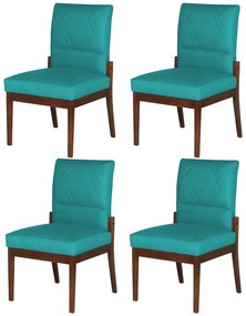 Conjunto 4 Cadeiras De Jantar Aurora Base Madeira Maciça Estofada Suede Azul Tiffany