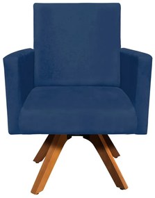 Poltrona Giratória Nina Suede Azul Marinho Base Madeira MM30 D'Rossi