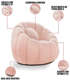 Sofá 2 Lugares com Puff e Poltrona Giratória Orgânica Cloud Bouclê E03 - D'Rossi - Rose