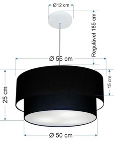 Pendente Cilíndrico Preto MJ-4352 Para Mesa de Jantar e Estar