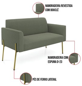 Namoradeira e 2 Poltronas Pé Ferro Dourado Marisa Bouclê Pistache D03 - D'Rossi