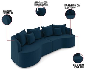 Sofá 3 Lugares Orgânico Living 210cm Mersa Veludo K01 - D'Rossi - Azul Marinho