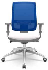 Cadeira Brizza Diretor Grafite Tela Azul com Assento Vinil Eco Branco Base Autocompensador Aluminio - 65805 Sun House