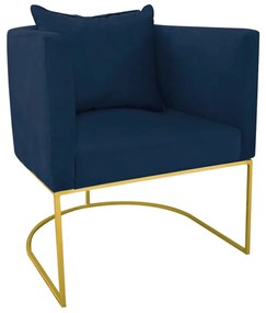 Poltrona Paola Suede Base Metálica Dourado D'Rossi - Azul Marinho