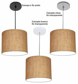 Luminária Pendente Vivare Free Lux Md-4106 Cúpula em Tecido - Palha - Canopla cinza e fio transparente