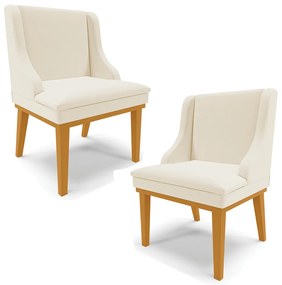 Kit 2 Cadeiras Decorativas Sala de Jantar Base Fixa de Madeira Firenze Linho Bege/Castanho G19 - Gran Belo