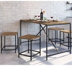 Mesa Para Área Gourmet e 4 Banquetas Baixas Steel Quadra Vermont Base