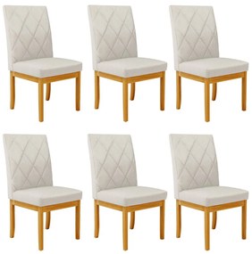Kit 6 Cadeiras de Sala de Jantar Estofadas Gomes Madeira Maciça Linho Off White G78 - Gran Belo
