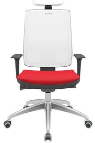 Cadeira Office Brizza Tela Branca Com Encosto Assento Poliéster Vermelho Autocompensador 126cm - 63268 Sun House
