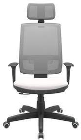 Cadeira Office Brizza Tela Cinza Com Encosto Assento Vinil Branco RelaxPlax Base Standard 126cm - 63672 Sun House