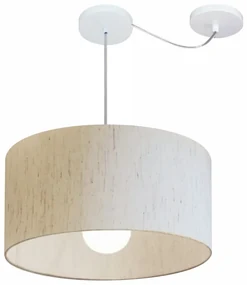 Lustre Pendente Cilíndrico Com Desvio Md-4228 Cúpula em Tecido 45x25cm Linho Bege - Bivolt