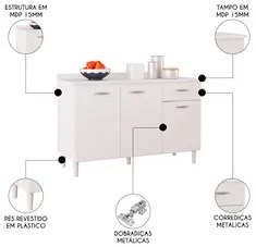 Balcão Cozinha Pia 120cm com Tampo Classic P11 Branco - Mpozenato