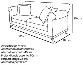 Sofá 2 Lugares Pé de Madeira Julieta 160 cm Veludo Cinza S04 - D'Rossi