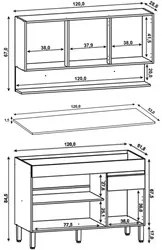 Armário de Cozinha e Balcão com Tampo 120cm Lina K02 Vanilla/Freijó -