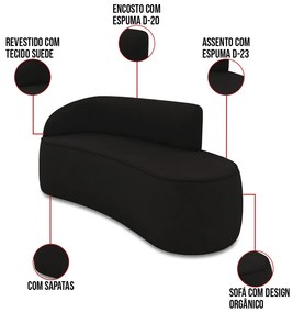 Sofá 2 Lugares Orgânico 140cm Morgan e Poltrona Lua Suede Preto D03 - D'Rossi