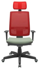 Cadeira Office Brizza Tela Vermelha Com Encosto Assento Vinil Verde Autocompensador Base Standard 126cm - 63372 Sun House
