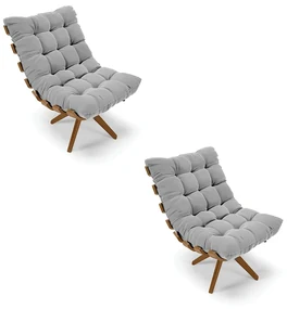 Poltrona Giratoria Costela Kit 2 Suede Base de Madeira MA30 M11 - D'Rossi - Cinza