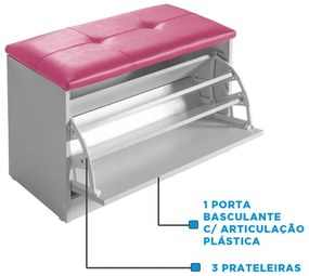 Sapateira Puff Bau Cama Versatile Premium Luxo Até 12 Pares Branco - Estofado Rosa