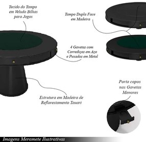 Conjunto Mesa de Jogos Carteado Bellagio Tampo Reversível e 4 Cadeiras Madeira Poker Base Cone PU Nude/Preto G42 - Gran Belo