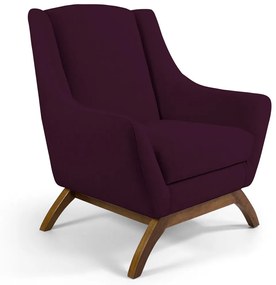 Poltrona Decorativa Sala de Estar Base de Madeira Naomi Veludo Roxo Grape G15 - Gran Belo