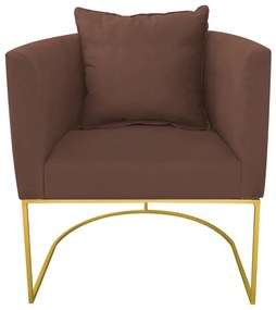 Poltrona Paola Suede Base Metálica Dourado D'Rossi - Marrom