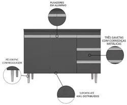 Balcão Gabinete com Pia Inox 120cm Andréia 2 Portas Cinza – AJL Móveis