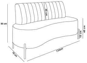 Sofá 2 Lugares Living 135cm Pé Ferro Pto Maraú Sintético PU Nozes K01 - D'Rossi