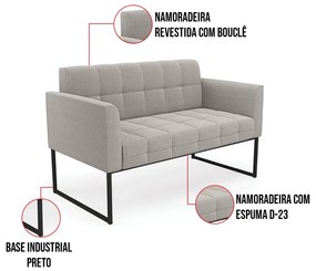 Sofá Namoradeira 2 Lugares Industrial Preto Elisa Bouclê D03 - D'Rossi - Cinza