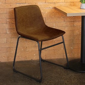 Cadeira Decorativa Marquezine Sala de Jantar PU Base Aço Marrom/Preto G56 - Gran Belo