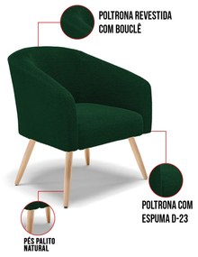 Poltrona Decorativa Pé Palito Natural Stella Bouclê D03 - D'Rossi - Verde