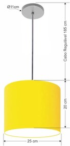 Luminária Pendente Vivare Free Lux Md-4107 Cúpula em Tecido - Amarelo - Canopla cinza e fio transparente