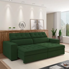 Sofá Decorativo Hugo 2 Lugares 300cm Reclinável e Retrátil Veludo Verde G45 - Gran Belo