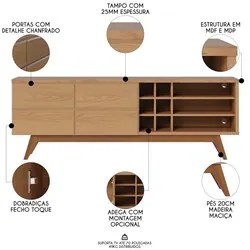 Rack para Sala Bancada de TV 70 Pol 180cm Noruega C05 Freijó - Mpozena