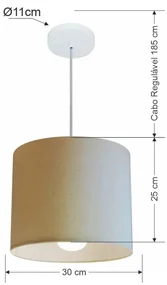 Lustre Pendente Cilíndrico Md-4113 Cúpula em Tecido 30x25cm Algodão Crú - Bivolt