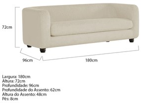 Sofá 3 Lugares Luxo Recepção Escritorio Sala Veneza 180cm Linho