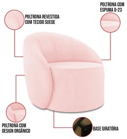 Sofá 2 Lugares Orgânico 140cm Morgan e Poltrona Lua Suede D03 - D'Rossi - Rosa Bebê