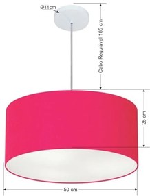 Lustre Pendente Cilíndrico Md-4100 Cúpula em Tecido 50x25cm Rosa Pink - Bivolt